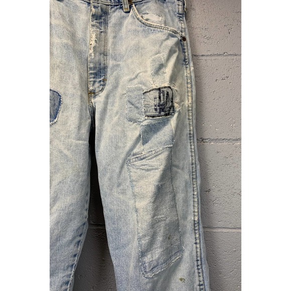 60s Faded Wrangler Jeans Patched Distressed Short Length High Waist Well Worn B1 - Picture 9 of 10